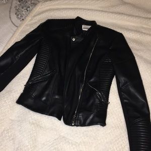 Black leather biker jacket